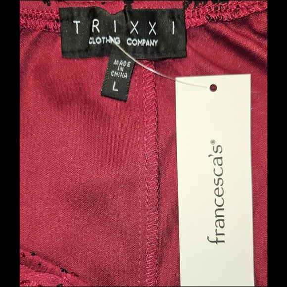 TRIXXI new burgundy & black sheer long sleeve ruffle floral chiffon blouse - Picture 10 of 16